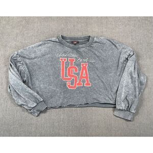 Don’t Call Me Jennyfer Sweatshirt Women L Gray USA Graphic Cropped Pullover